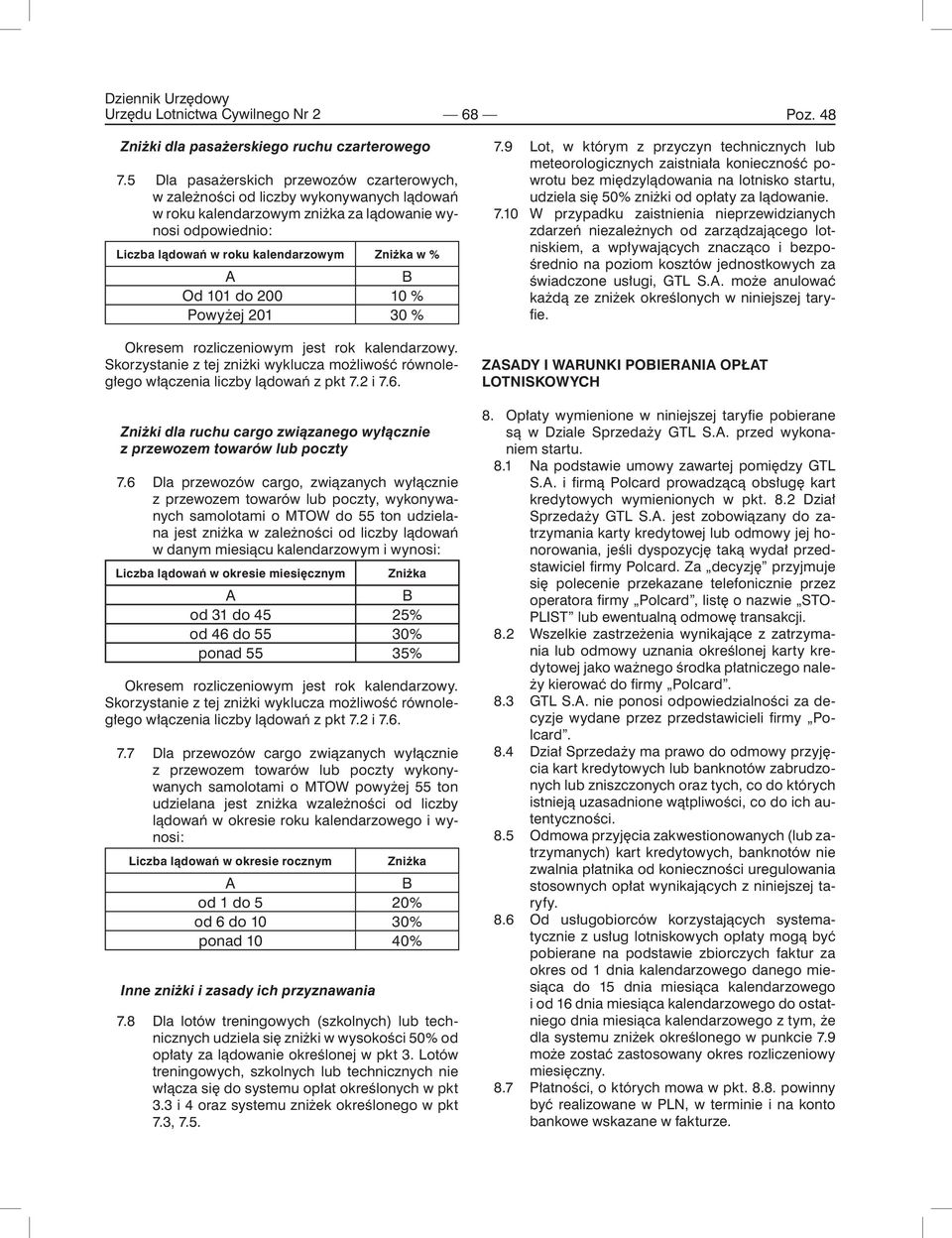 Od 101 do 200 10 % Powyżej 201 30 % Okresem rozliczeniowym jest rok kalendarzowy. Skorzystanie z tej zniżki wyklucza możliwość równoległego włączenia liczby lądowań z pkt 7.2 i 7.6.