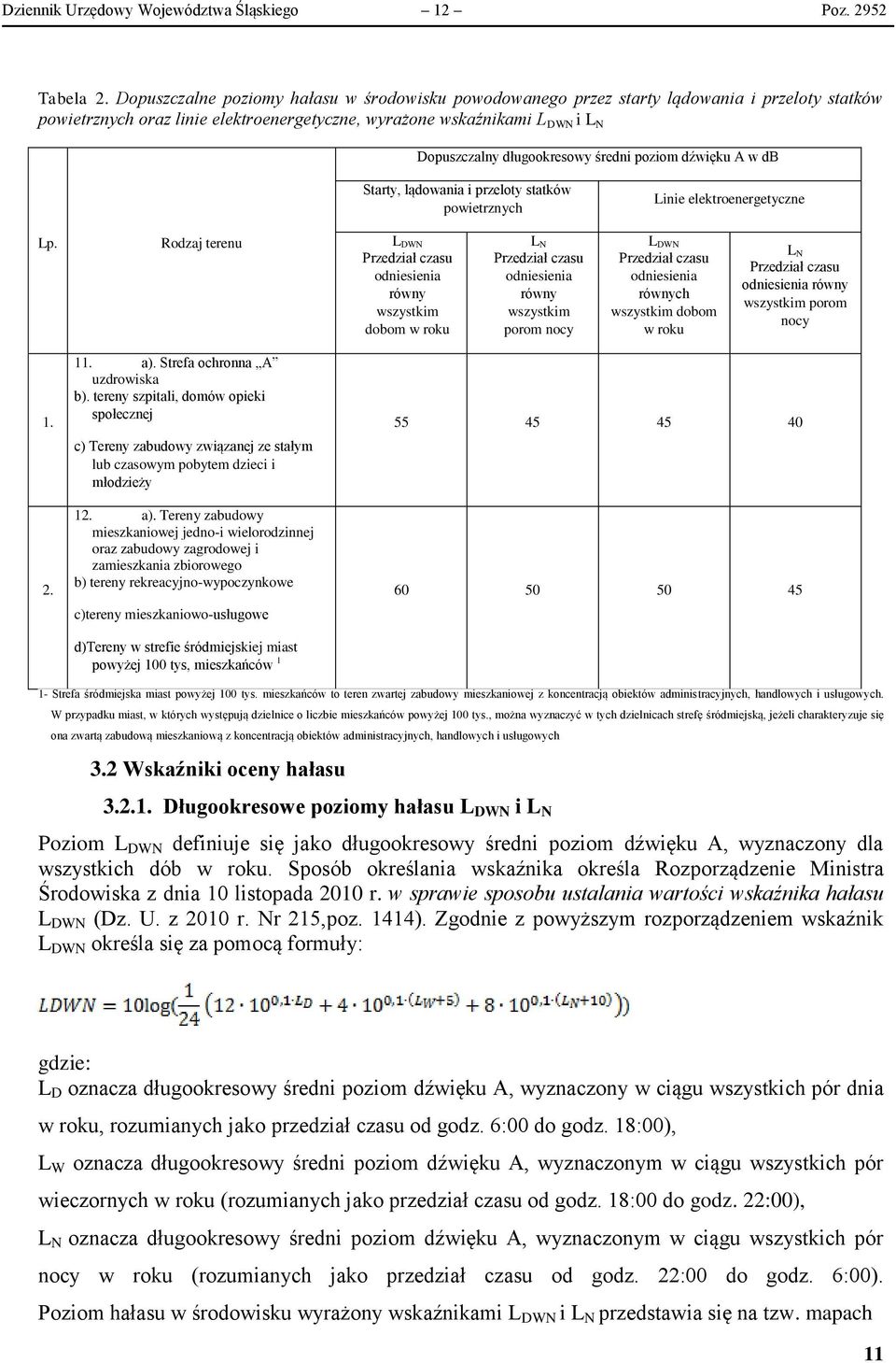 długookresowy średni poziom dźwięku A w db Starty, lądowania i przeloty statków powietrznych Linie elektroenergetyczne Lp.