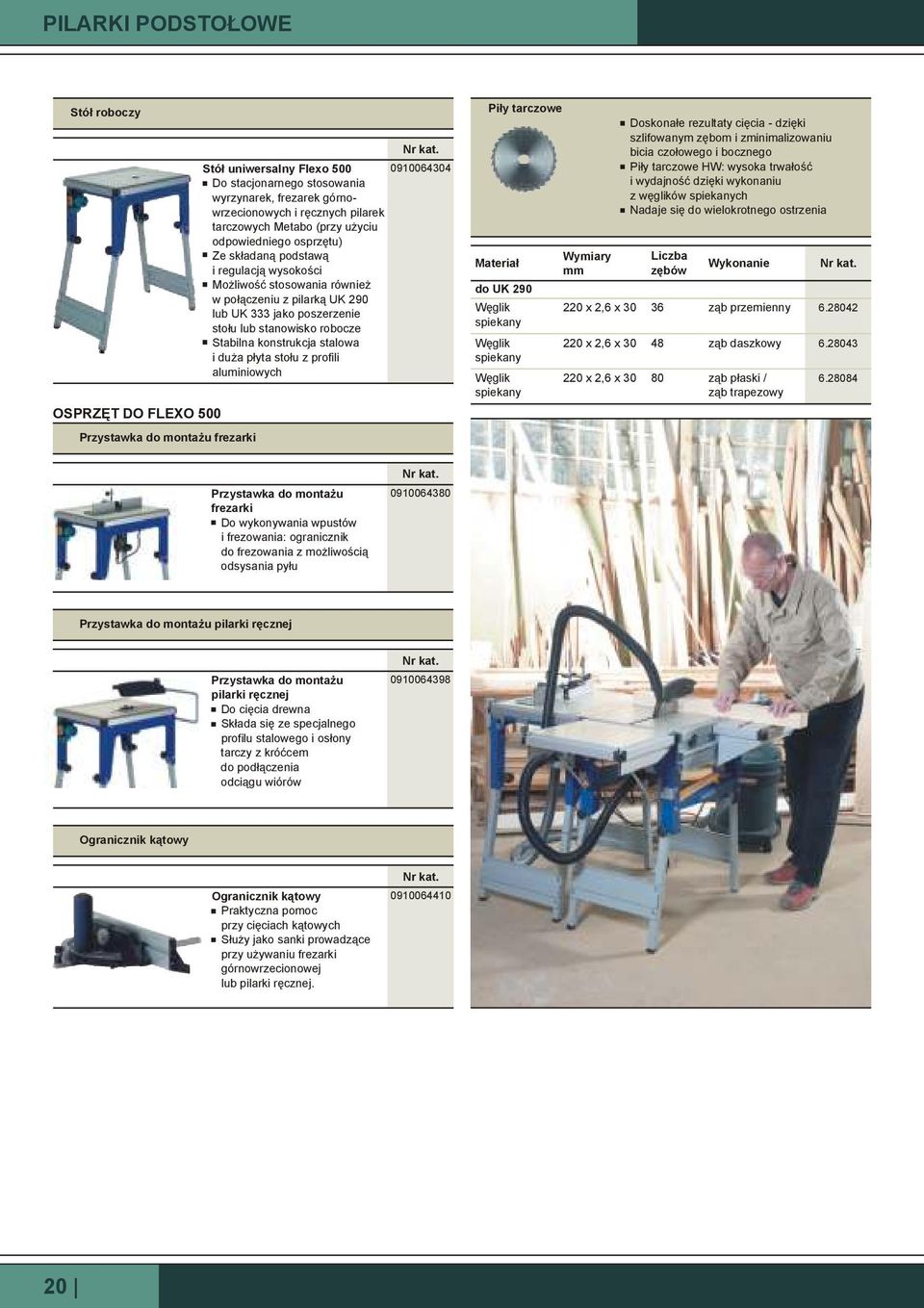 stanowisko robocze Stabilna konstrukcja stalowa i duża płyta stołu z profili aluminiowych 09100644 Piły tarczowe Materiał do UK 290 Wymiary 220 x 2,6 x 220 x 2,6 x Doskonałe rezultaty cięcia - dzięki