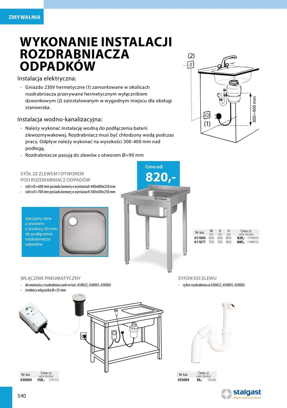 Rozdrabniacz musi być chłodzony wodą podczas pracy. Odpływ należy wykonać na wysokości 300-400 mm nad podłogą.