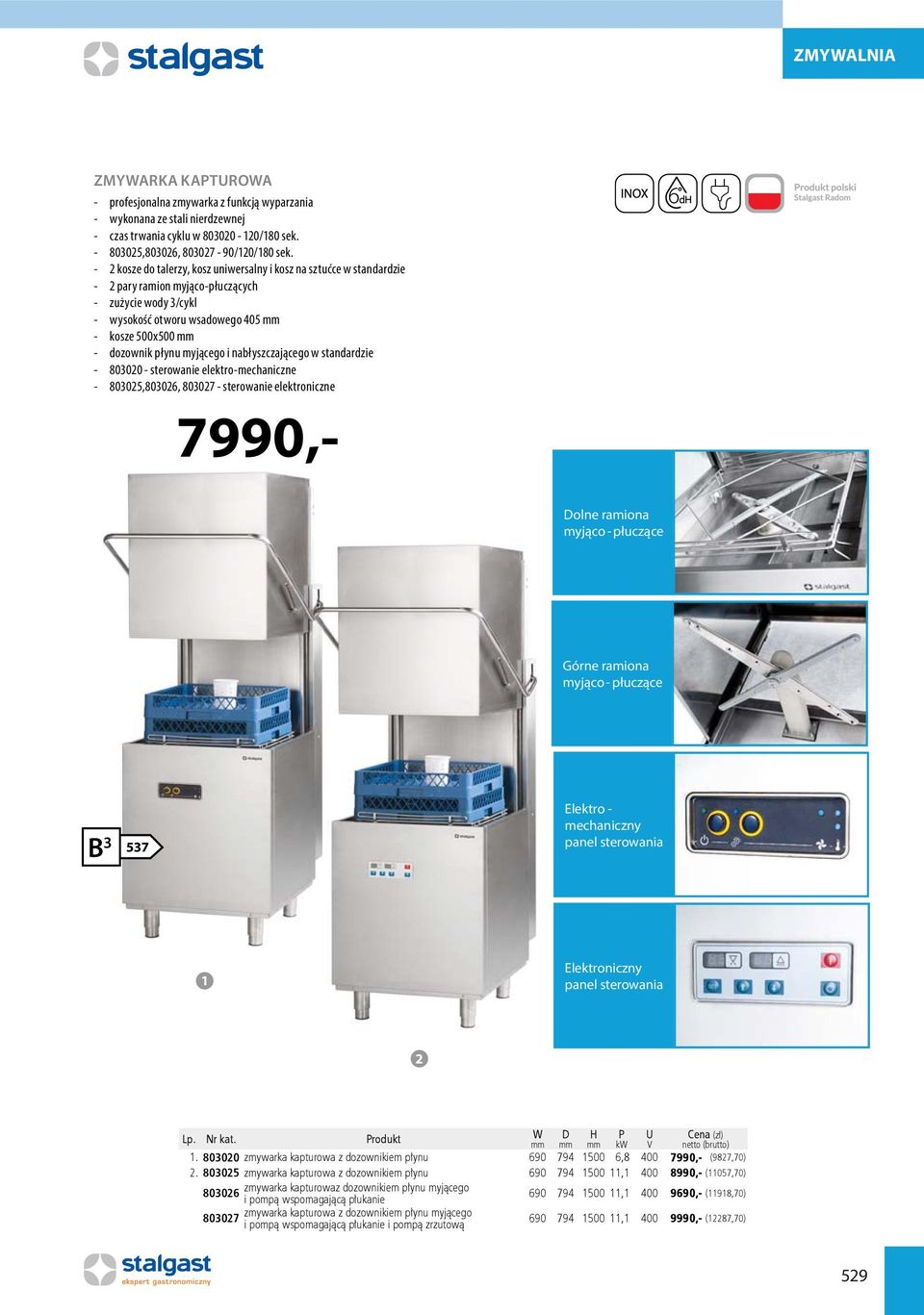 myjącego i nabłyszczającego w standardzie - 803020 - sterowanie elektro-mechaniczne - 803025,803026, 803027 - sterowanie elektroniczne 7990,- Dolne ramiona myjąco - płuczące Górne ramiona myjąco -