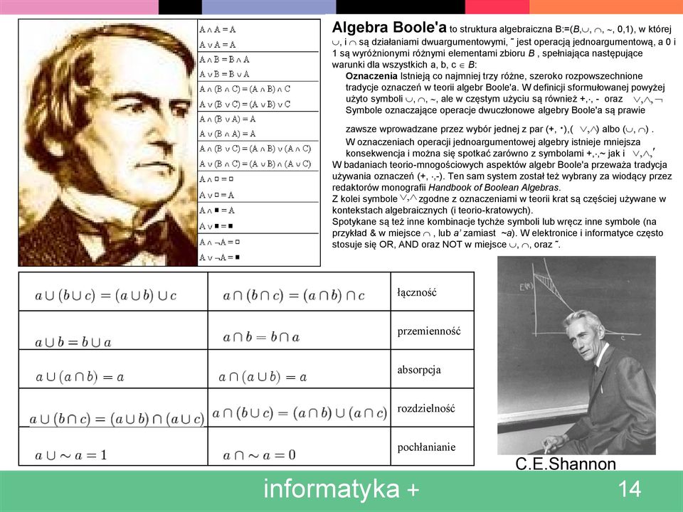 W definicji sformułowanej powyżej użyto symboli,,, ale w częstym użyciu są również +,, - oraz,, Symbole oznaczające operacje dwuczłonowe algebry Boole'a są prawie zawsze wprowadzane przez wybór