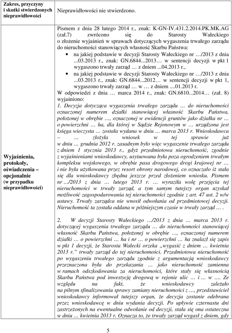 Starosty Wałeckiego nr /2013 z dnia...03.2013 r., znak: GN.6844...2013 w sentencji decyzji w pkt 1 wygaszono trwały zarząd z dniem...04.2013 r., na jakiej podstawie w decyzji Starosty Wałeckiego nr /2013 z dnia.