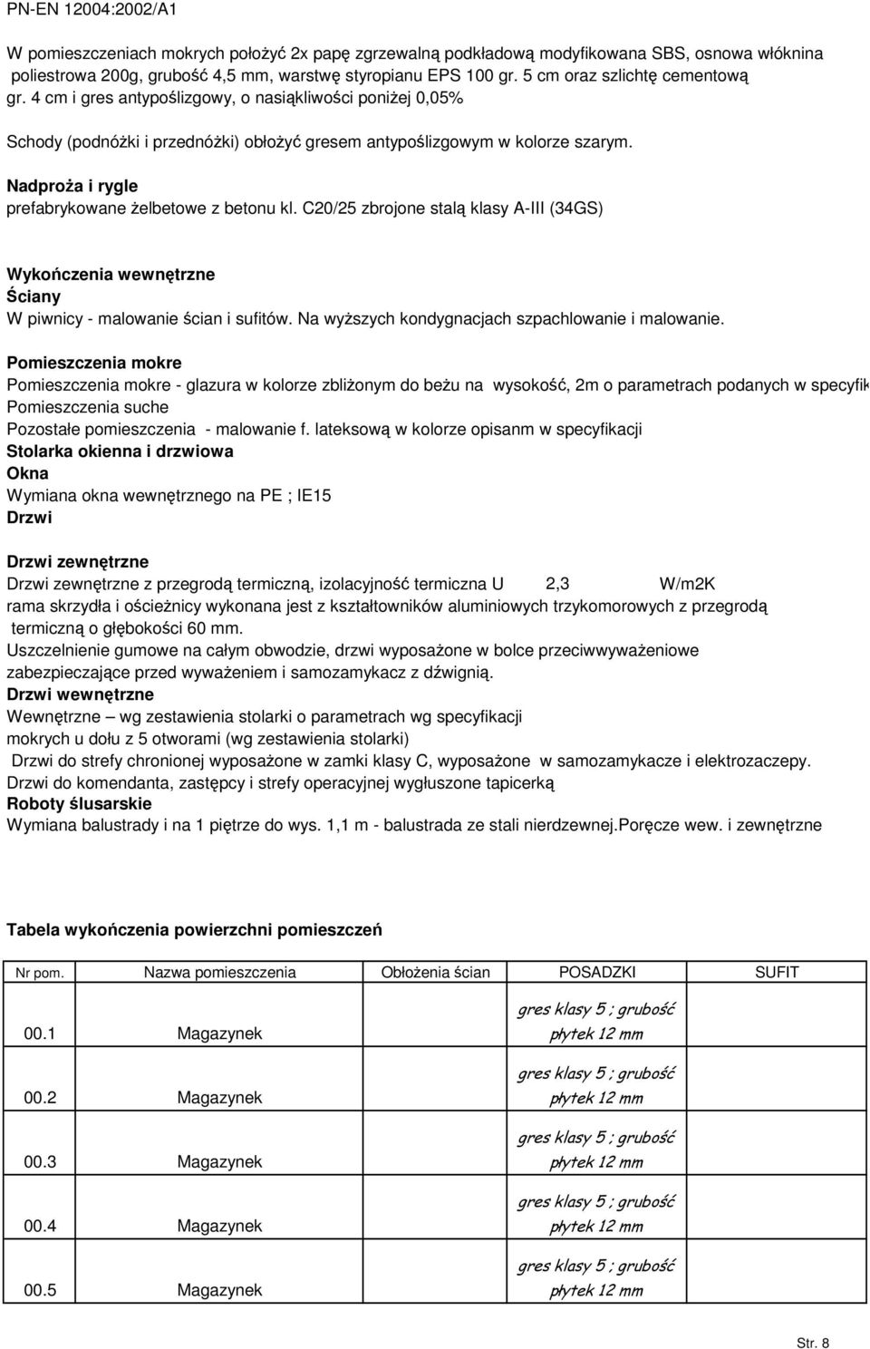 Nadproa i rygle prefabrykowane elbetowe z betonu kl. C20/25 zbrojone stal klasy A-III (34GS) Wykoczenia wewntrzne ciany W piwnicy - malowanie cian i sufitów.