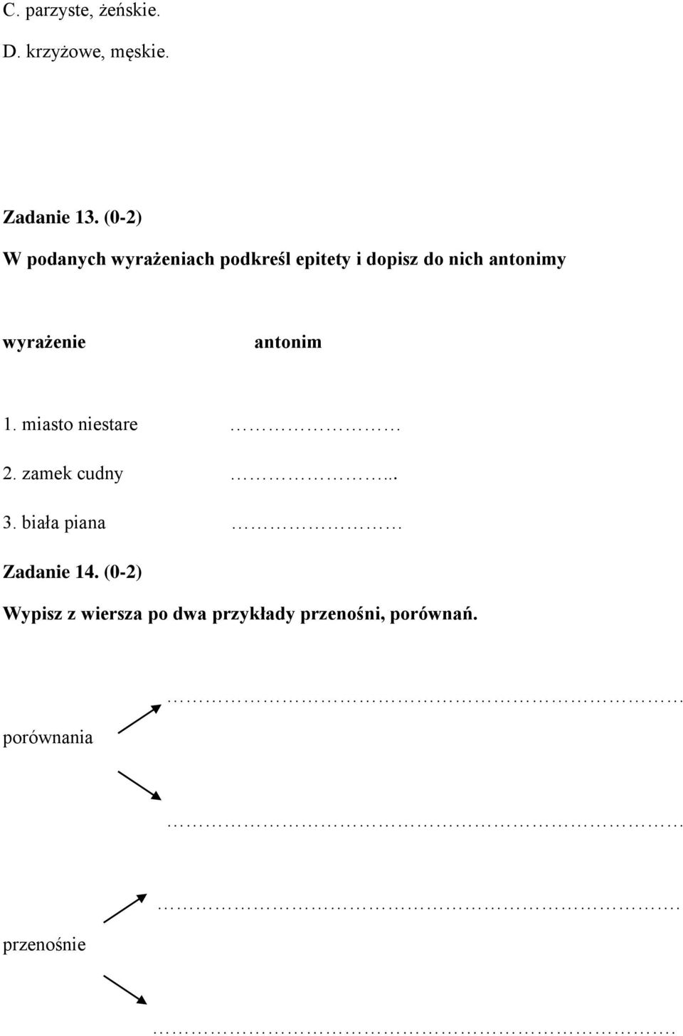 wyrażenie antonim 1. miasto niestare 2. zamek cudny... 3.