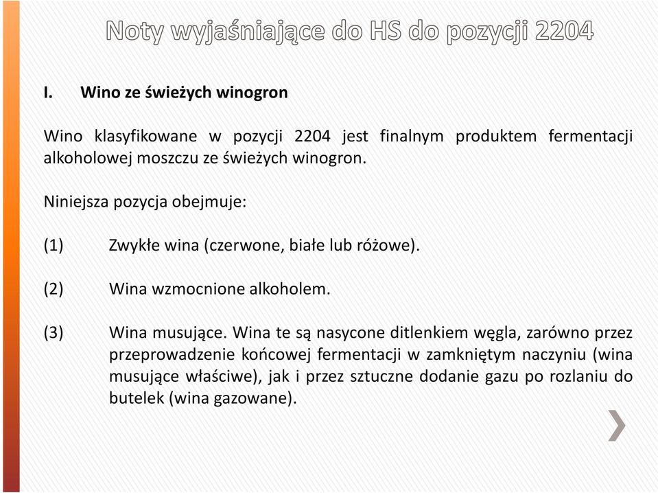 (2) Wina wzmocnione alkoholem. (3) Wina musujące.