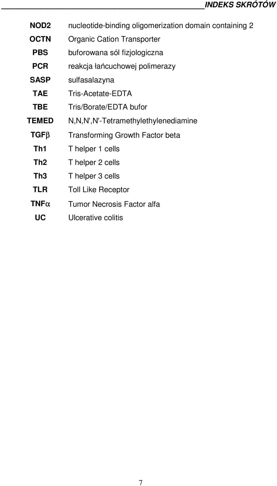 Tris/Borate/EDTA bufor TEMED N,N,N',N'-Tetramethylethylenediamine TGFβ Transforming Growth Factor beta Th1 T helper