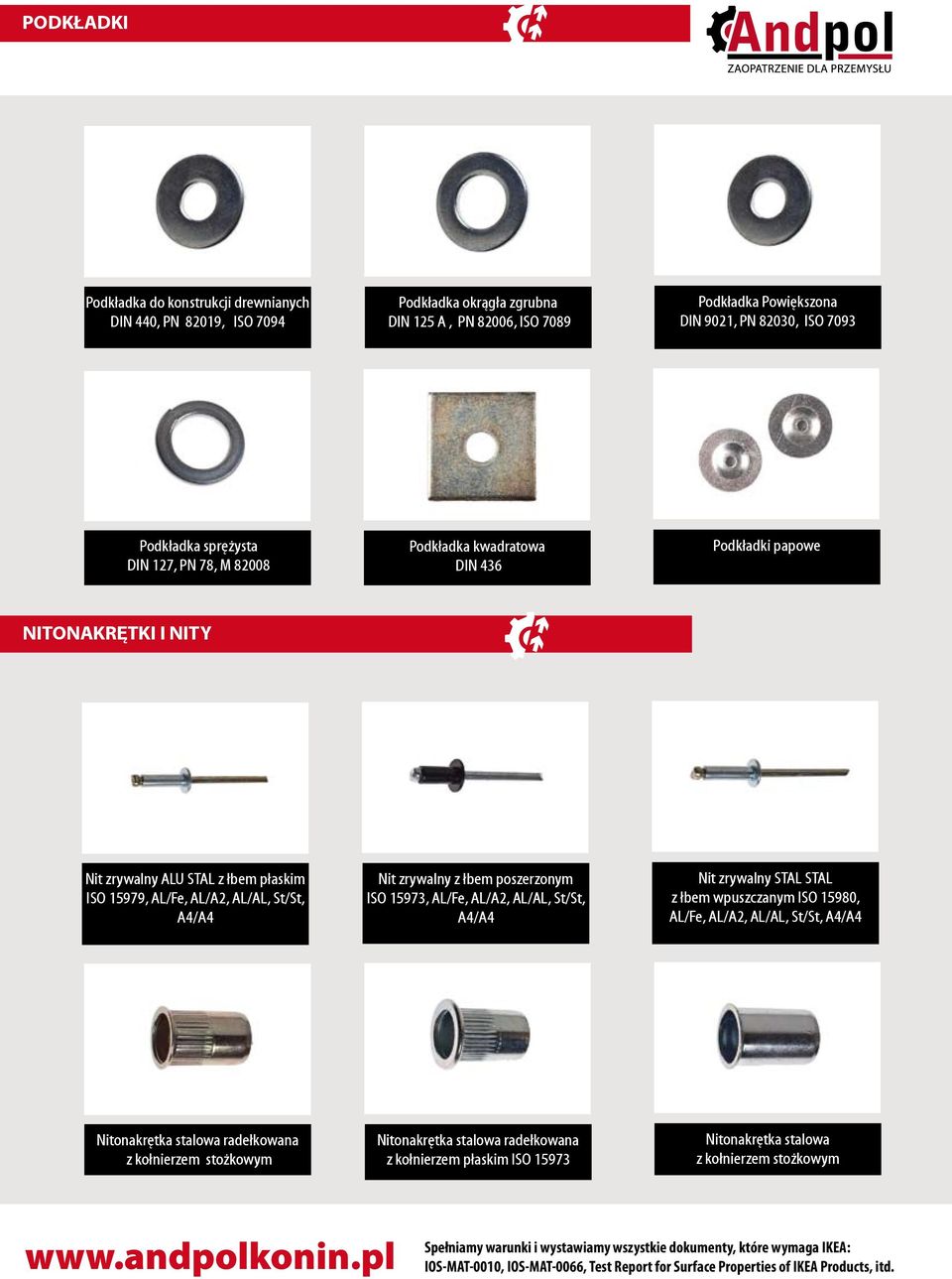 łbem poszerzonym ISO 15973, AL/Fe, AL/A2, AL/AL, St/St, A4/A4 Nit zrywalny STAL STAL z łbem wpuszczanym ISO 15980, AL/Fe, AL/A2, AL/AL, St/St, A4/A4 Nitonakrętka stalowa radełkowana z kołnierzem