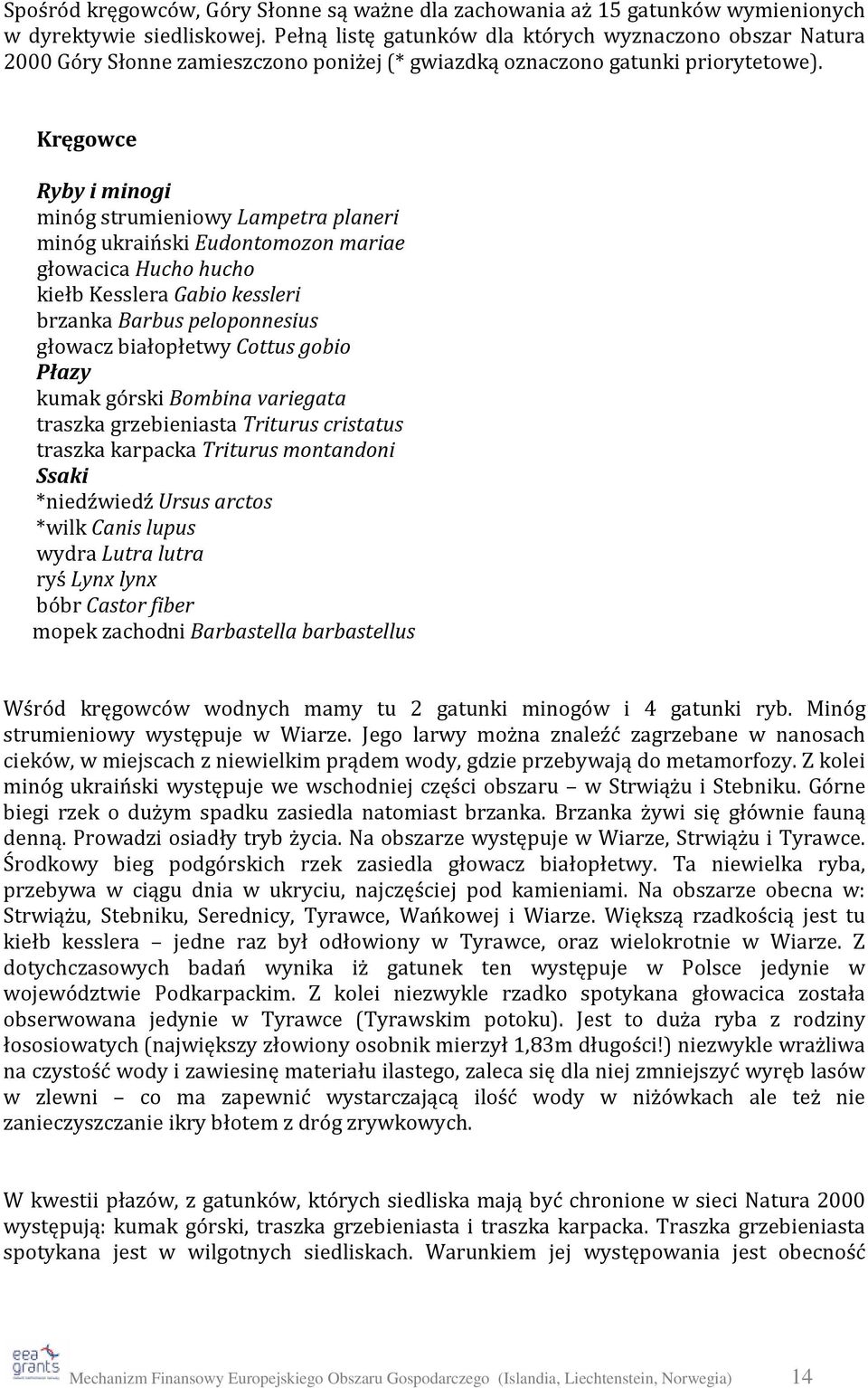 Kręgowce Ryby i minogi minóg strumieniowy Lampetra planeri minóg ukraiński Eudontomozon mariae głowacica Hucho hucho kiełb Kesslera Gabio kessleri brzanka Barbus peloponnesius głowacz białopłetwy