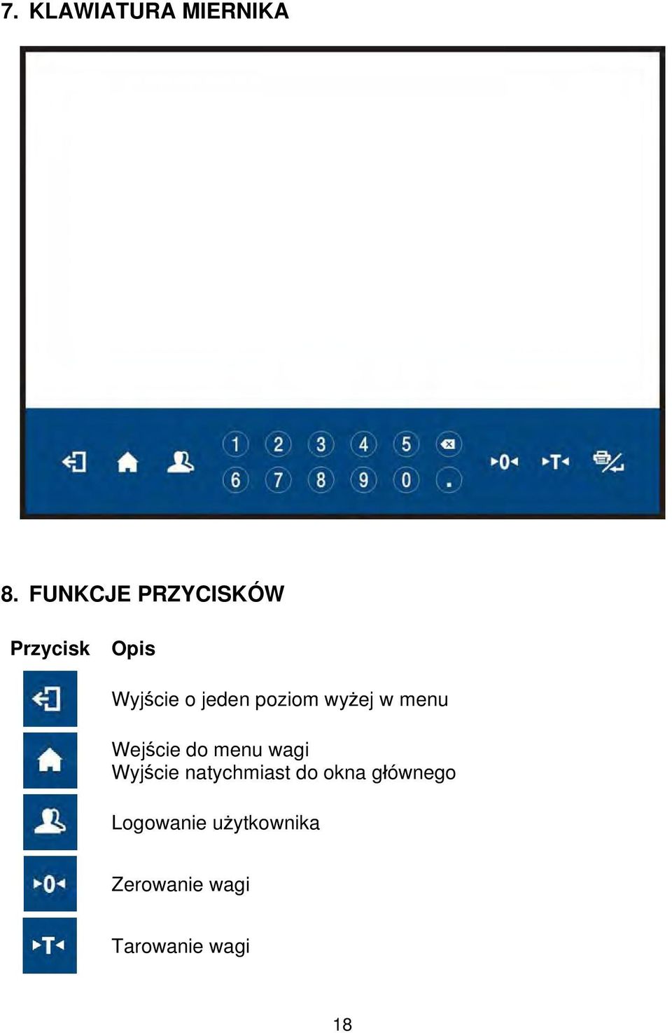 poziom wyżej w menu Wejście do menu wagi Wyjście