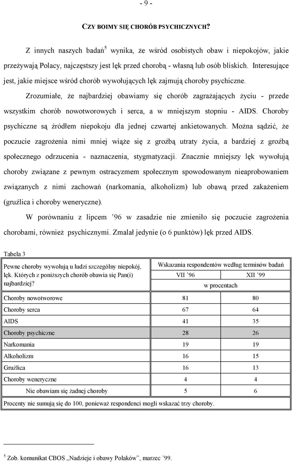 Zrozumiałe, że najbardziej obawiamy się chorób zagrażających życiu - przede wszystkim chorób nowotworowych i serca, a w mniejszym stopniu - AIDS.