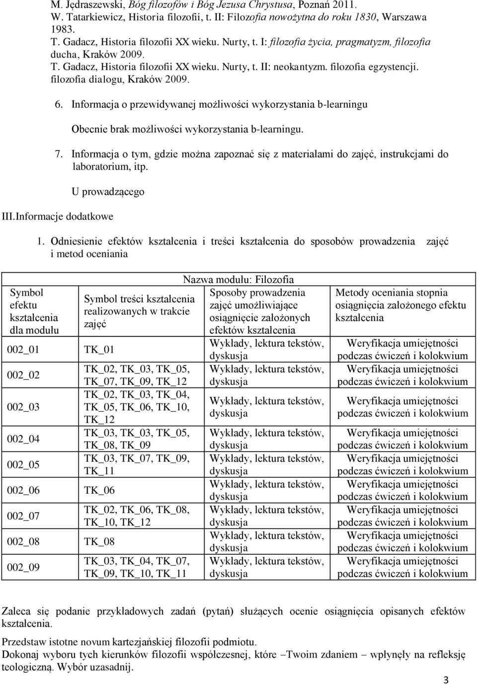 Informacja o przewidywanej możliwości wykorzystania b-learningu Obecnie brak możliwości wykorzystania b-learningu. 7.