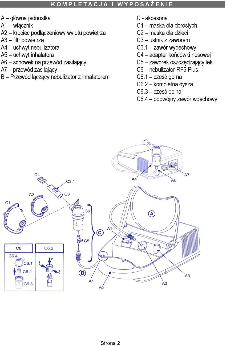inhalatorem C - akcesoria C1 maska dla dorosłych C2 maska dla dzieci C3 ustnik z zaworem C3.