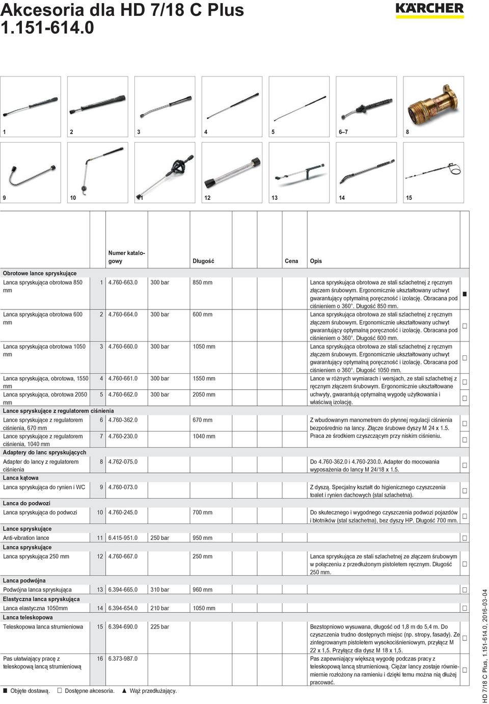 Obracana pod ciśnieniem o 360. Długość 850 mm. 2 4.760-664.0 300 bar 600 mm Lanca spryskująca obrotowa ze stali szlachetnej z ręcznym złączem śrubowym.