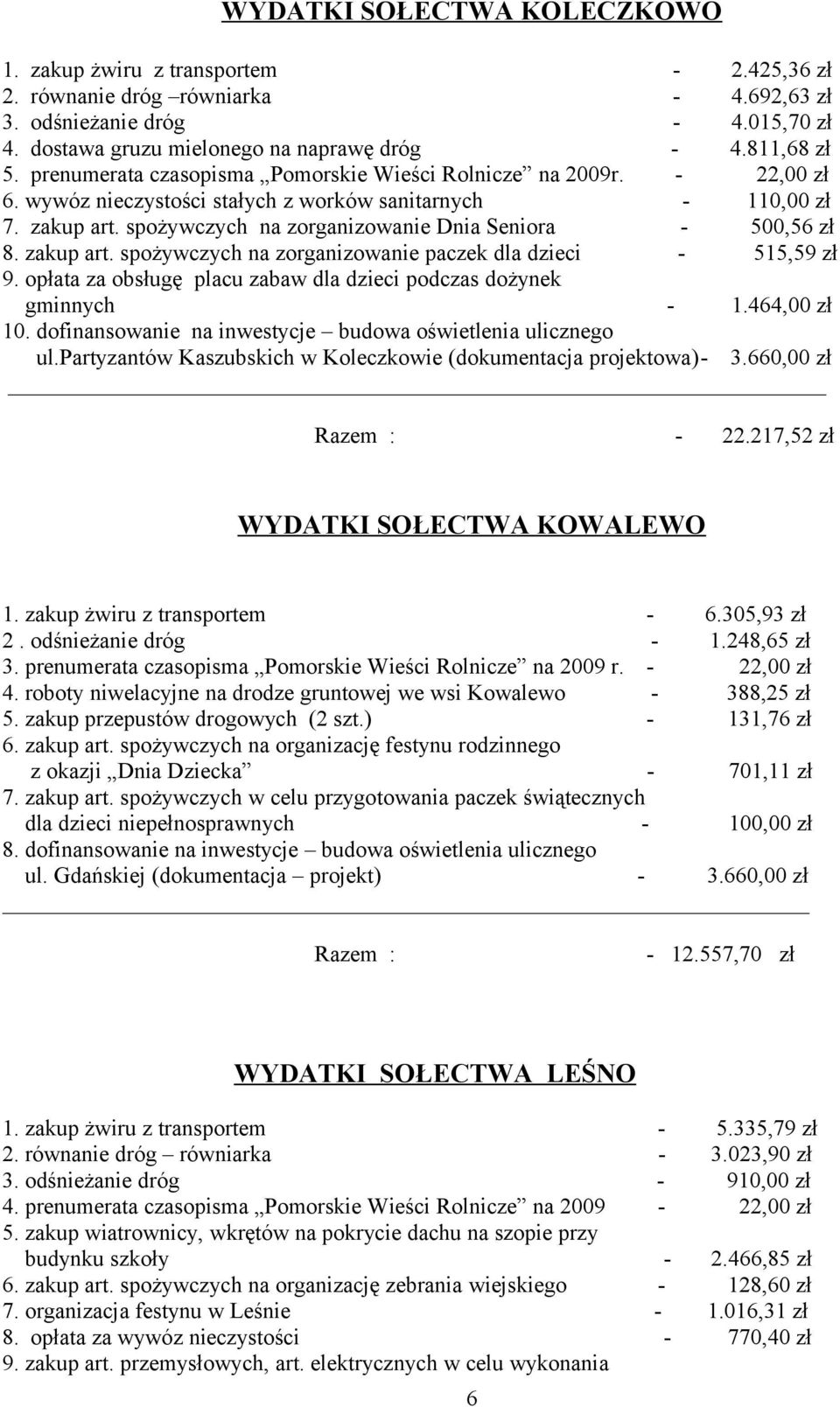 spożywczych na zorganizowanie Dnia Seniora - 500,56 zł 8. zakup art. spożywczych na zorganizowanie paczek dla dzieci - 515,59 zł 9.