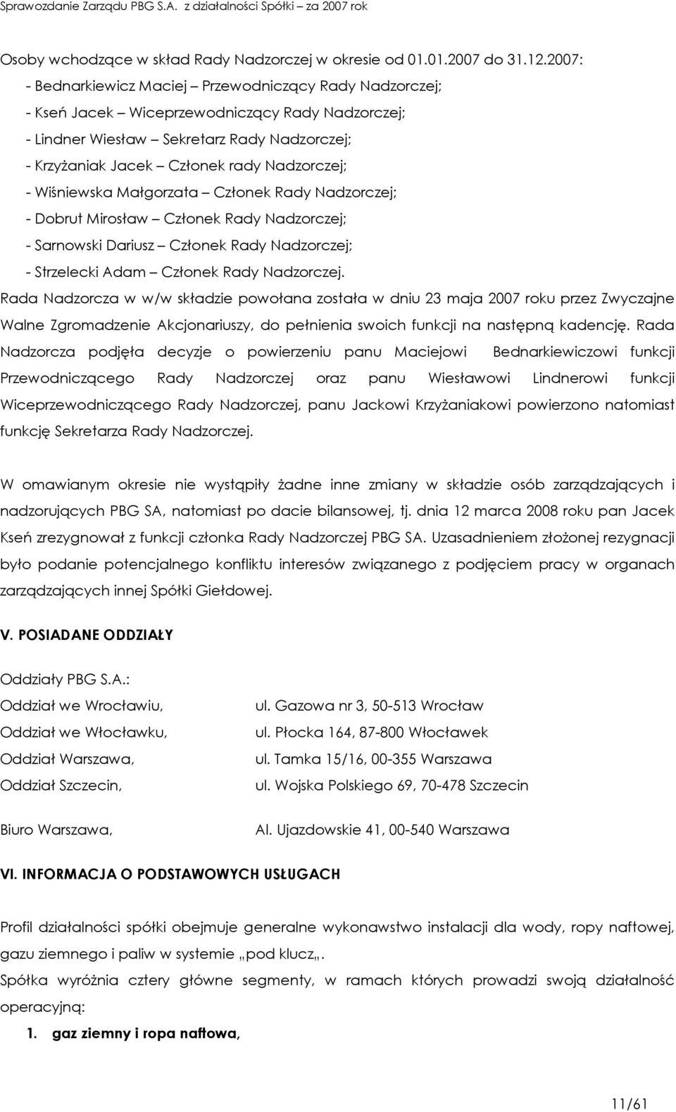 - Wiśniewska Małgorzata Członek Rady Nadzorczej; - Dobrut Mirosław Członek Rady Nadzorczej; - Sarnowski Dariusz Członek Rady Nadzorczej; - Strzelecki Adam Członek Rady Nadzorczej.