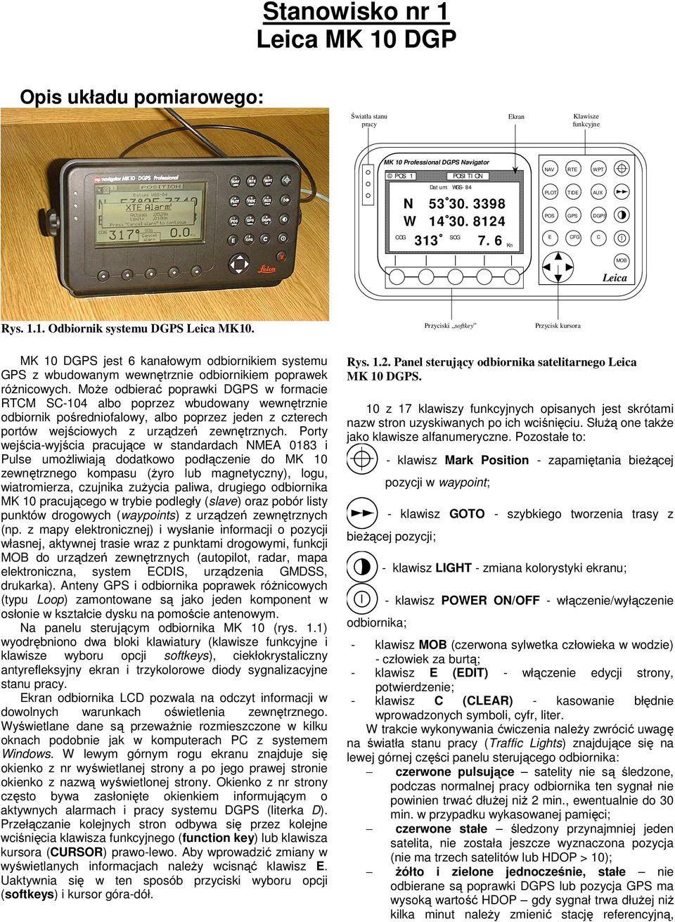 Przyciski softkey Przycisk kursora MK 10 DGPS jest 6 kanałowym odbiornikiem systemu GPS z wbudowanym wewnętrznie odbiornikiem poprawek różnicowych.