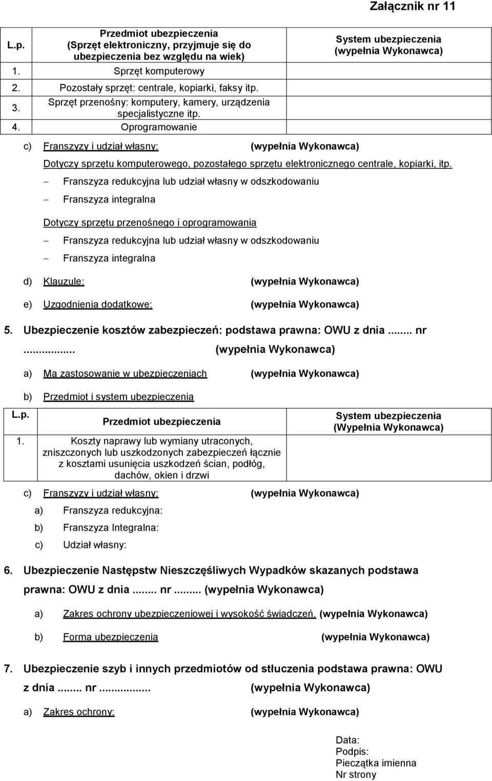 Oprogramowanie c) Franszyzy i udział własny: Dotyczy sprzętu komputerowego, pozostałego sprzętu elektronicznego centrale, kopiarki, itp.