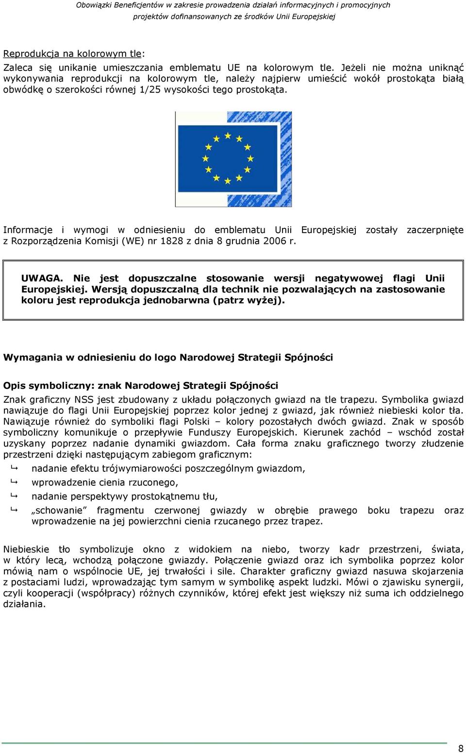 Informacje i wymogi w odniesieniu do emblematu Unii Europejskiej zostały zaczerpnięte z Rozporządzenia Komisji (WE) nr 1828 z dnia 8 grudnia 2006 r. UWAGA.
