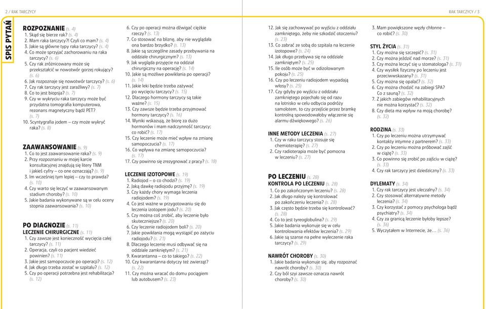 Czy rak tarczycy jest zaraźliwy? (s. 7) 8. Co to jest biopsja? (s. 7) 9. Czy w wykryciu raka tarczycy może być przydatna tomografia komputerowa, rezonans magnetyczny bądź PET? (s. 7) 10.