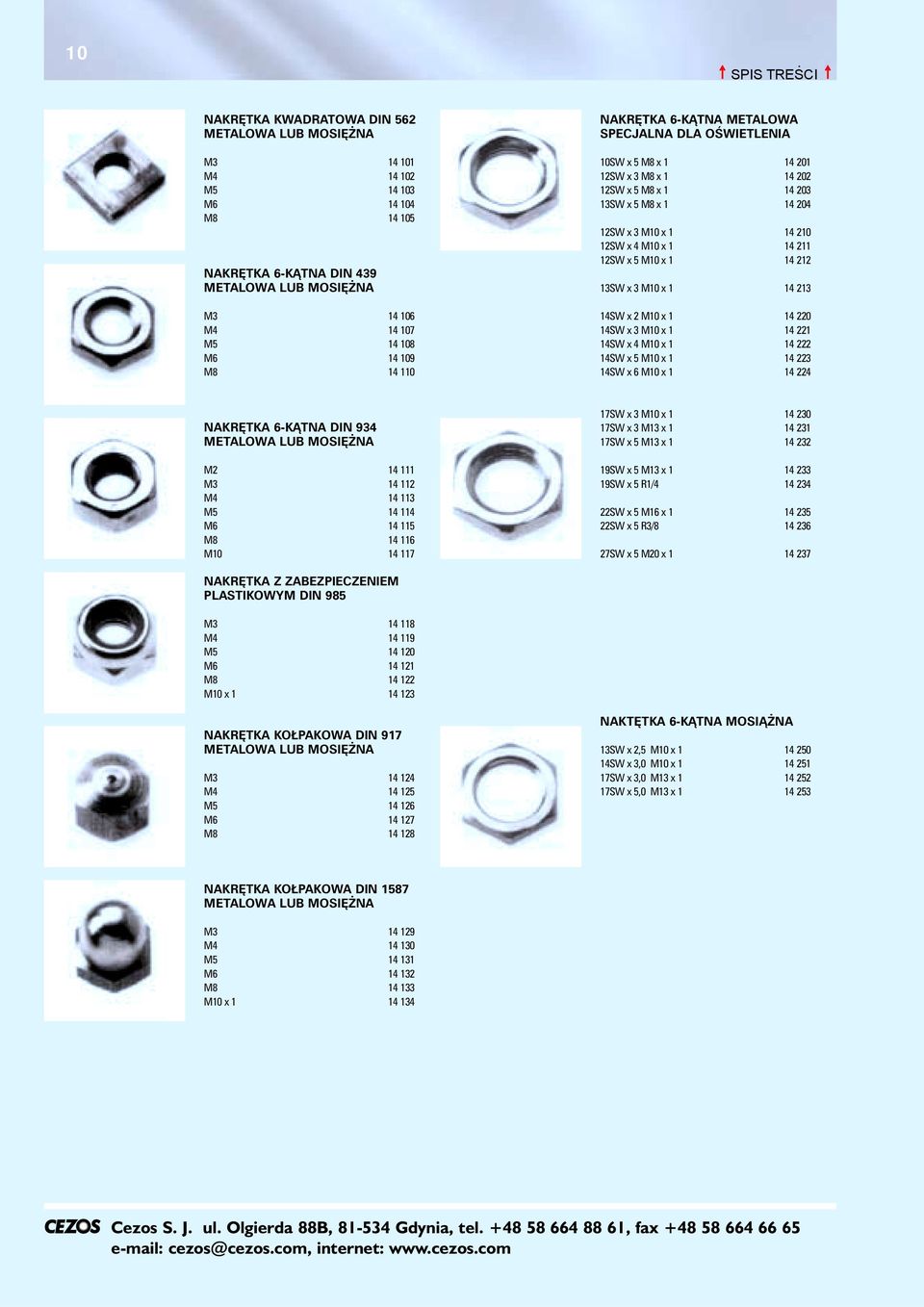 5 M10 x 1 14 212 13SW x 3 M10 x 1 14 213 14SW x 2 M10 x 1 14 220 14SW x 3 M10 x 1 14 221 14SW x 4 M10 x 1 14 222 14SW x 5 M10 x 1 14 223 14SW x 6 M10 x 1 14 224 NAKRÊTKA 6-K TNA DIN 934 METALOWA LUB