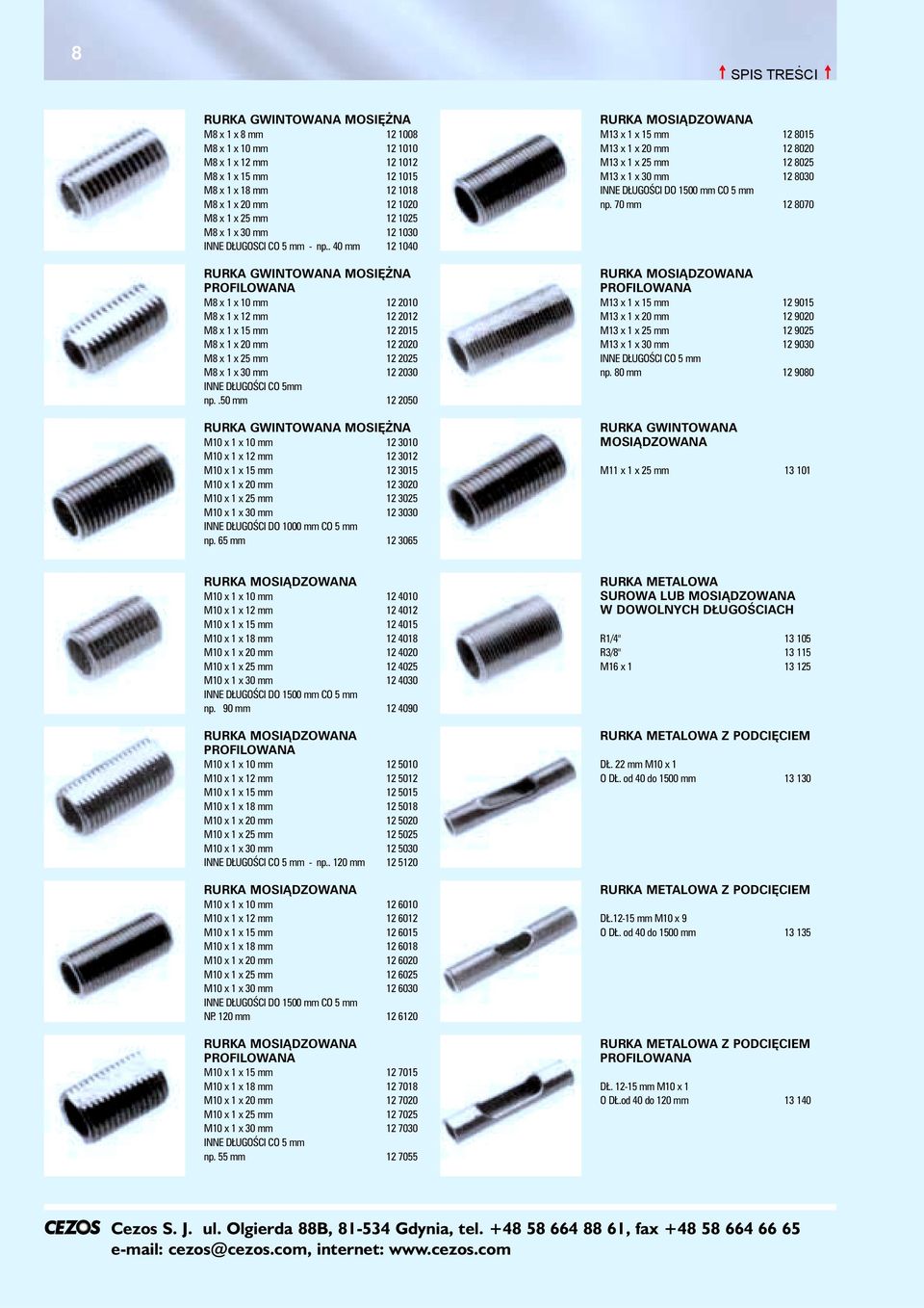 . 40 mm 12 1040 RURKA GWINTOWANA MOSIÊ NA PROFILOWANA M8 x 1 x 10 mm 12 2010 M8 x 1 x 12 mm 12 2012 M8 x 1 x 15 mm 12 2015 M8 x 1 x 20 mm 12 2020 M8 x 1 x 25 mm 12 2025 M8 x 1 x 30 mm 12 2030 INNE D