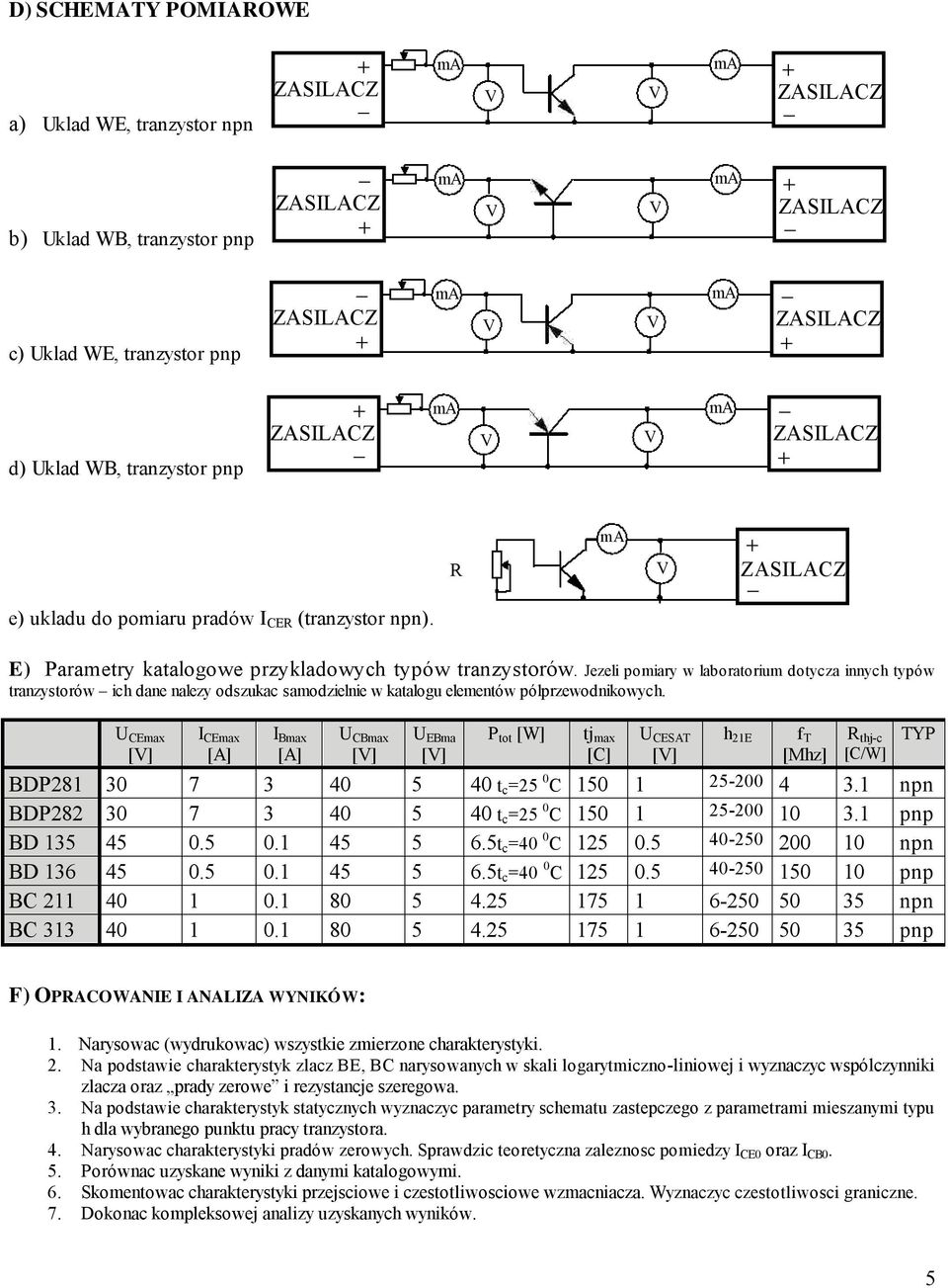 Jezel pomary w laboratorm dotycza nnych typów tranzystorów ch dane nalezy odszkac samodzelne w katalog elementów pólprzewodnkowych.