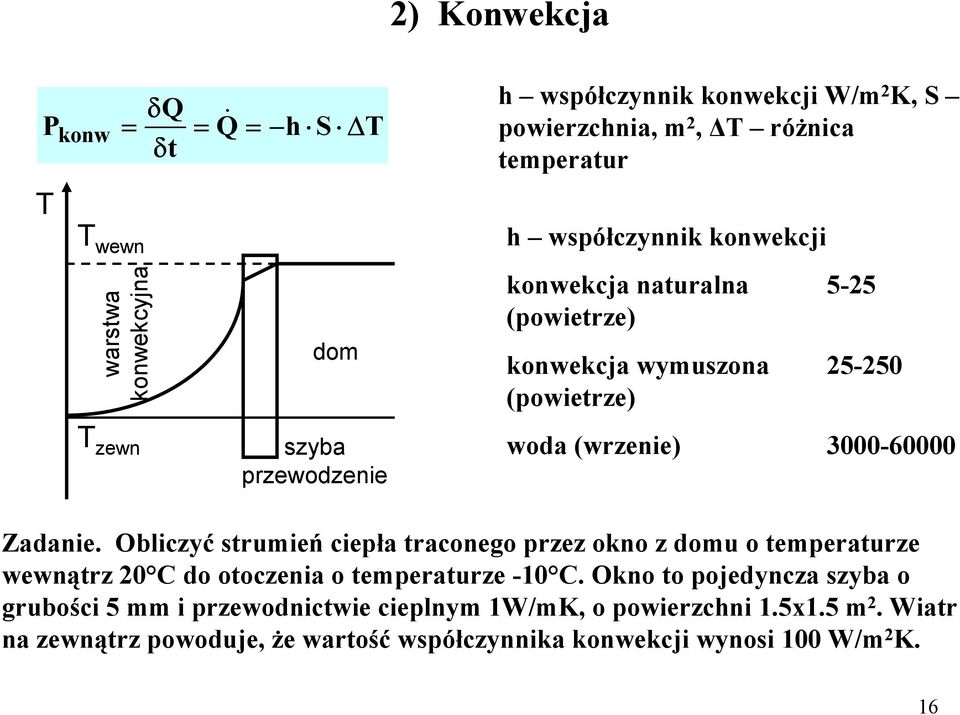 Obliczyć strumień ciepł trconego przez ono z domu o temperturze wewnątrz 0 C do otoczeni o temperturze -0 C.