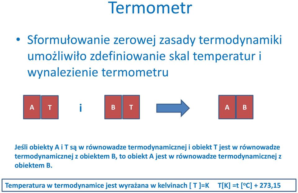 obiekt T jest w równowadze termodynamicznej z obiektem B, to obiekt A jest w równowadze