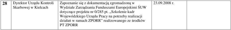 dotyczące projektu nr 0/285 pt.