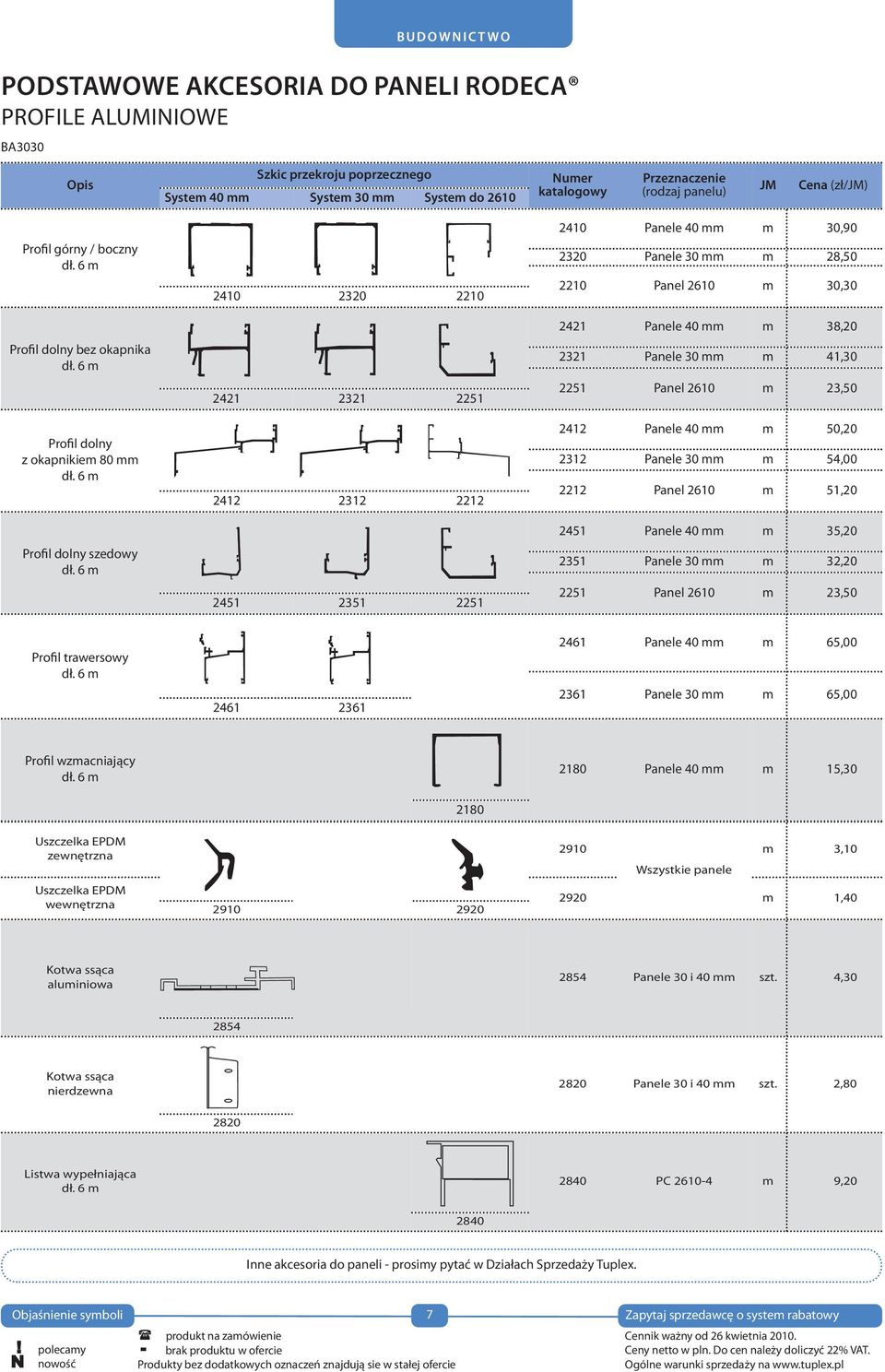 Panel 2610 m 30,30 2421 Panele 40 mm m 38,20 2321 Panele 30 mm m 41,30 2251 Panel 2610 m 23,50 2412 Panele 40 mm m 50,20 2312 Panele 30 mm m 54,00 2212 Panel 2610 m 51,20 2451 Panele 40 mm m 35,20