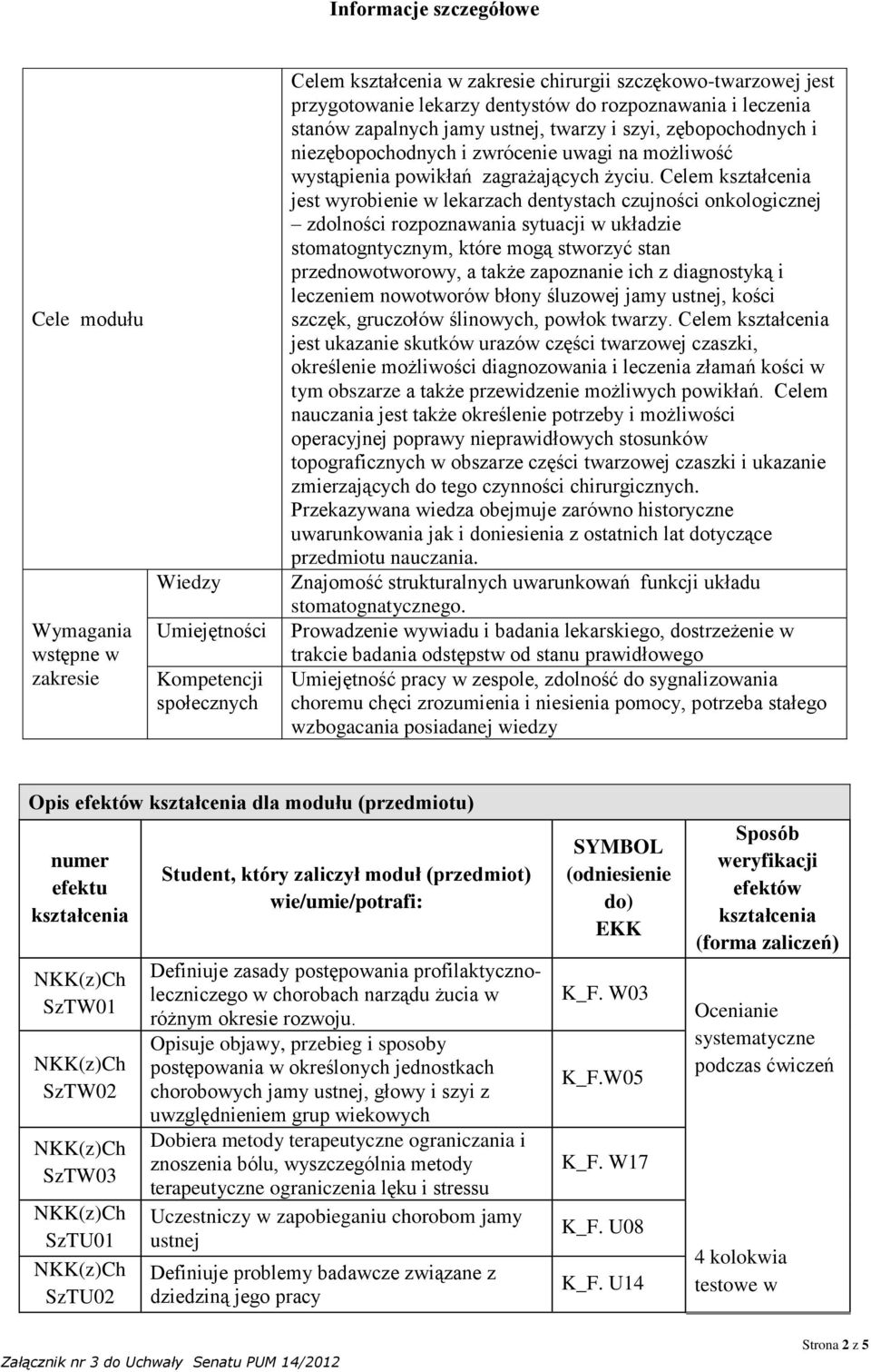 Celem jest wyrobienie w lekarzach dentystach czujności onkologicznej zdolności rozpoznawania sytuacji w układzie stomatogntycznym, które mogą stworzyć stan przednowotworowy, a także zapoznanie ich z