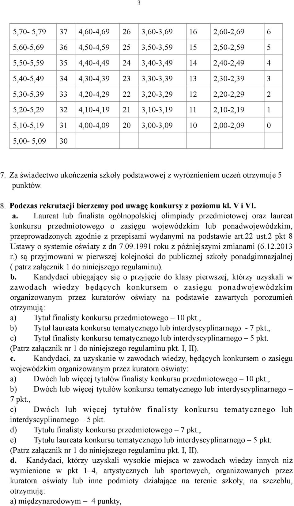 Za świadectwo ukończenia szkoły podstawowej z wyróżnieniem uczeń otrzymuje 5 punktów. 8. Podczas rekrutacji bierzemy pod uwagę konkursy z poziomu kl. V i VI. a.