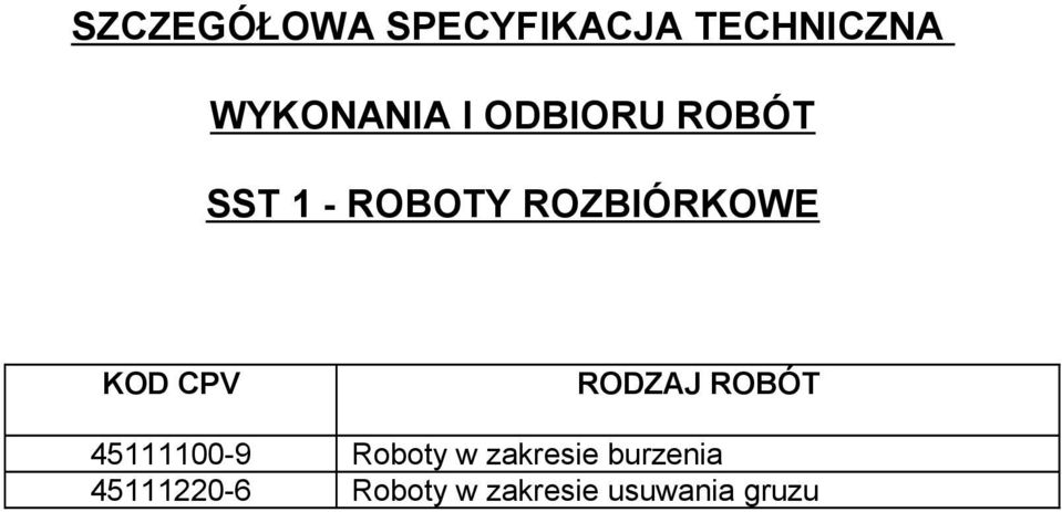 CPV RODZAJ ROBÓT 45111100-9 Roboty w zakresie