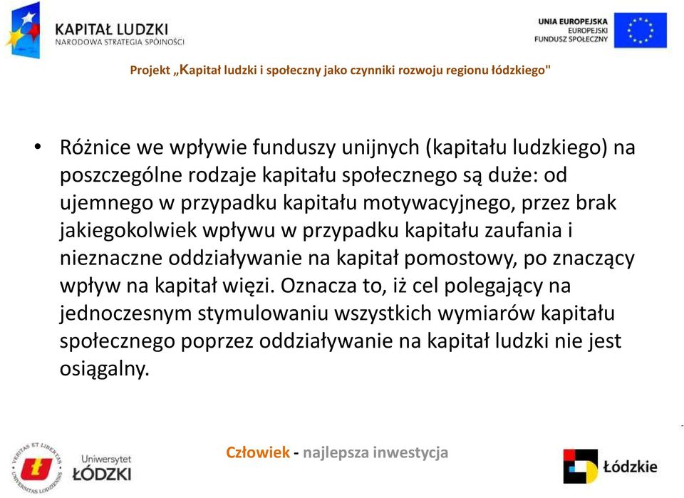 nieznaczne oddziaływanie na kapitał pomostowy, po znaczący wpływ na kapitał więzi.