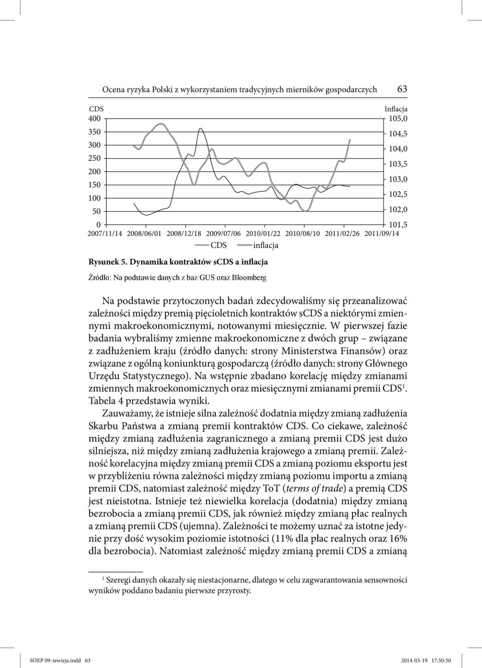 Dynamika kontraktów scds a inflacja Źródło: Na podstawie danych z baz GUS oraz Bloomberg Na podstawie przytoczonych badań zdecydowaliśmy się przeanalizować zależności między premią pięcioletnich
