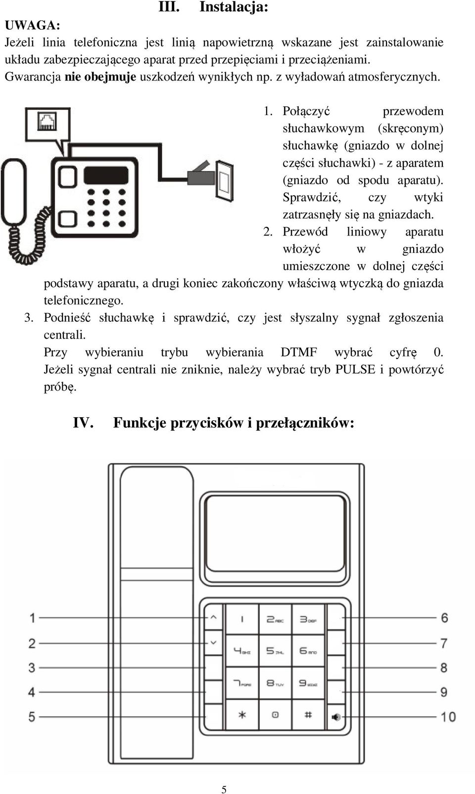 Połączyć przewodem słuchawkowym (skręconym) słuchawkę (gniazdo w dolnej części słuchawki) - z aparatem (gniazdo od spodu aparatu). Sprawdzić, czy wtyki zatrzasnęły się na gniazdach. 2.
