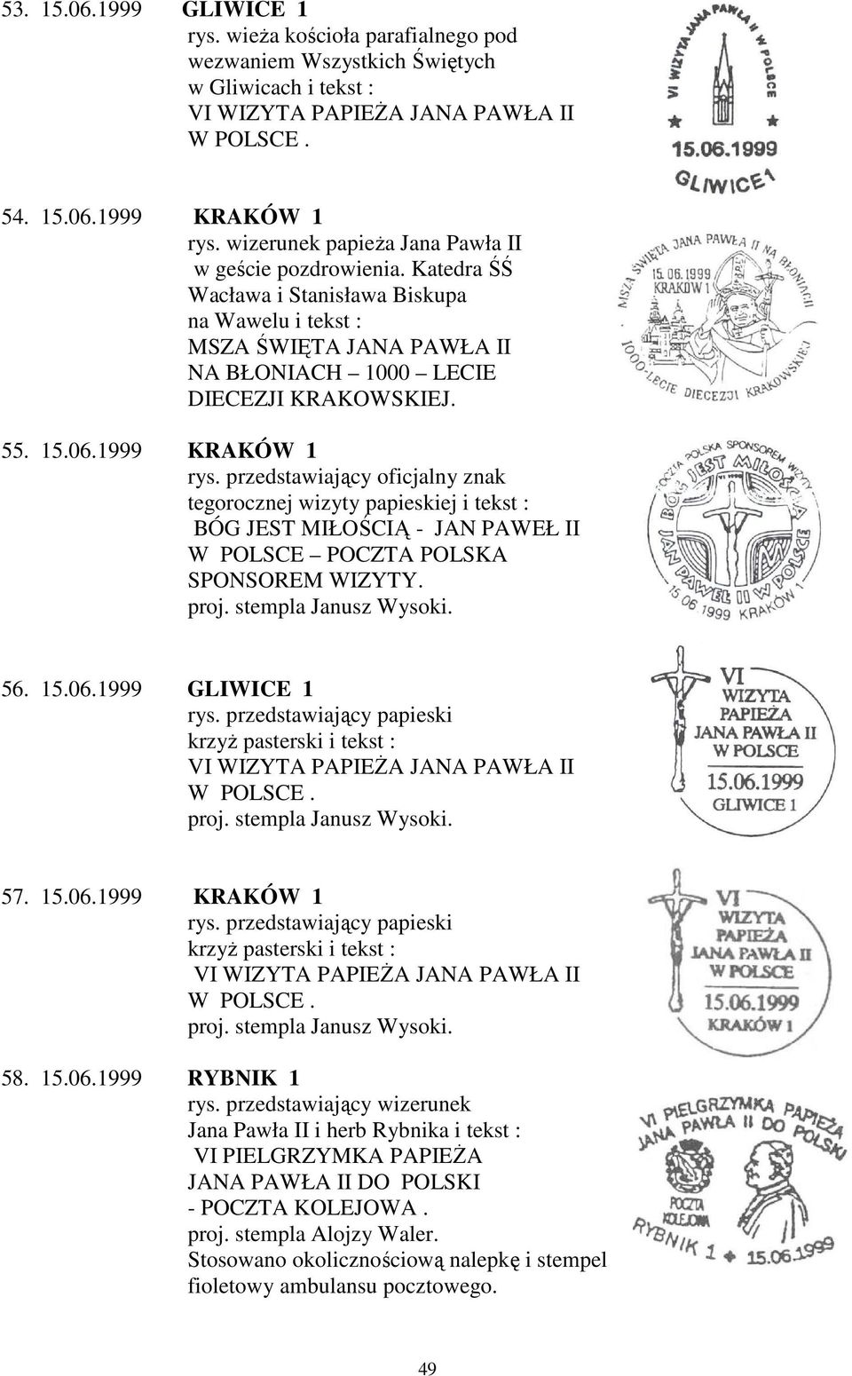 Katedra ŚŚ Wacława i Stanisława Biskupa na Wawelu i tekst : MSZA ŚWIĘTA JANA PAWŁA II NA BŁONIACH 1000 LECIE DIECEZJI KRAKOWSKIEJ. 55. 15.06.1999 KRAKÓW 1 56. 15.06.1999 GLIWICE 1 57.