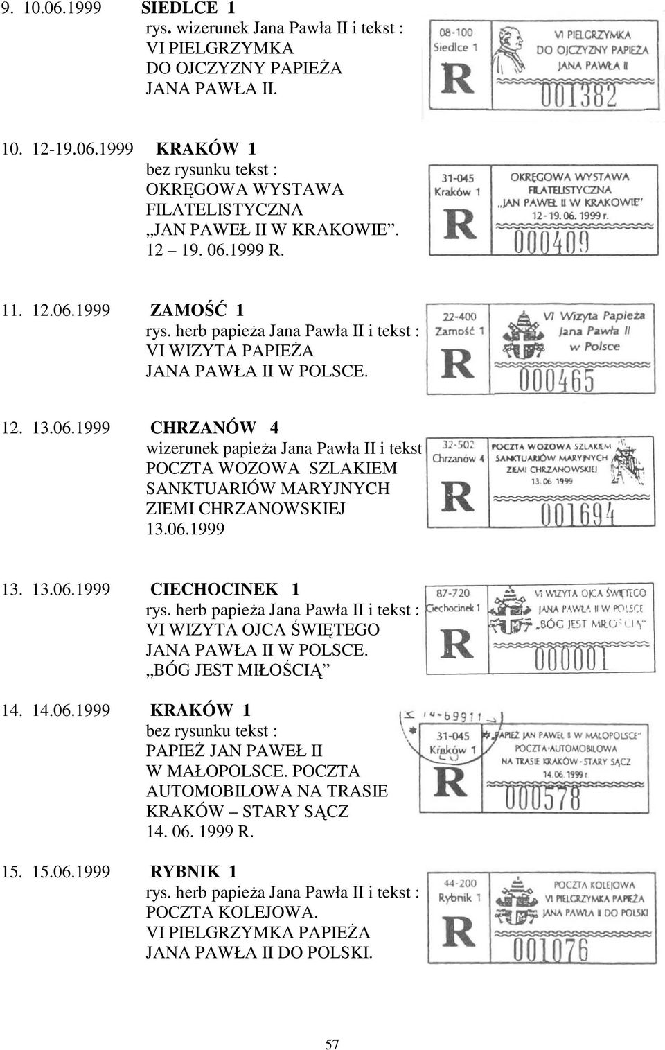 06.1999 13. 13.06.1999 CIECHOCINEK 1 VI WIZYTA OJCA ŚWIĘTEGO JANA PAWŁA II W POLSCE. BÓG JEST MIŁOŚCIĄ 14. 14.06.1999 KRAKÓW 1 bez rysunku tekst : PAPIEŻ JAN PAWEŁ II W MAŁOPOLSCE.