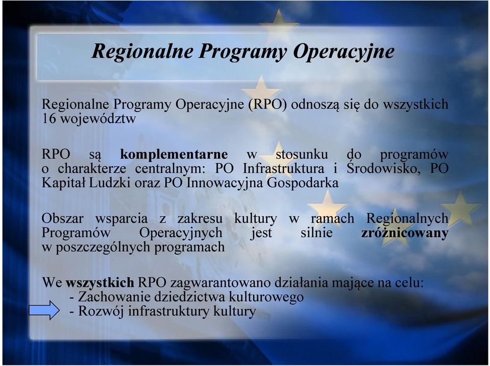 Gospodarka Obszar wsparcia z zakresu kultury w ramach Regionalnych Programów Operacyjnych jest silnie zróżnicowany w