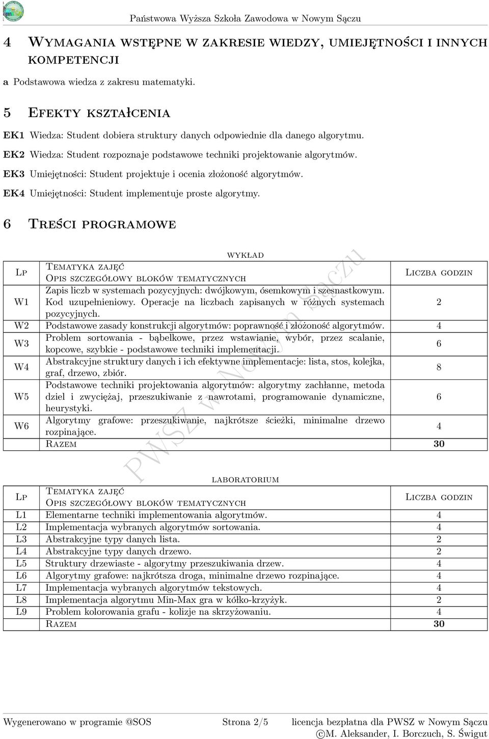 EK Umiejętności: Student projektuje i ocenia z lożoność algorytmów. EK Umiejętności: Student implementuje proste algorytmy.