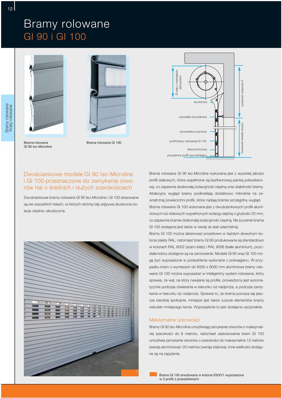 Dwuściankowe bramy rolowane GI 90 Iso-Microline i GI 00 stosowane są we wszystkich halach, w których istotną rolę odgrywa skuteczna izolacja cieplna i akustyczna.