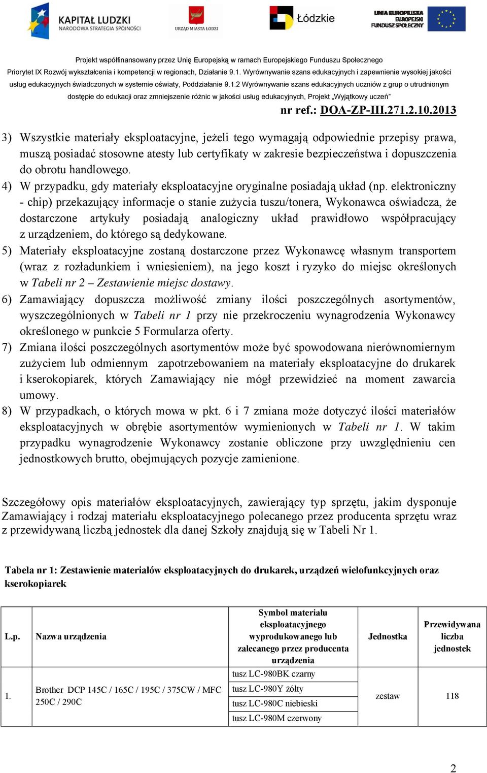 2 Wyrównywa szans edukacyjnych uczniów z grup o utrudnionym dostępie do edukacji oraz zmjsze różnic w jakości usług edukacyjnych, Projekt Wyjątkowy uczeń 3) Wszystkie materiały eksploatacyjne, jeżeli