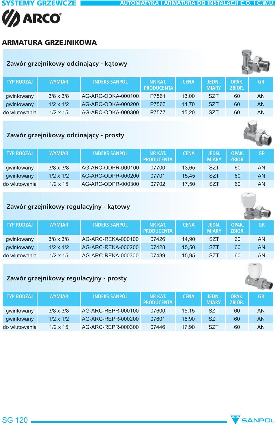 grzejnikowy odcinający - prosty CENA OPAK. ZBIOR.