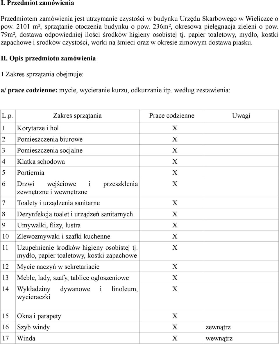 papier toaletowy, mydło, kostki zapachowe i środków czystości, worki na śmieci oraz w okresie zimowym dostawa piasku. II. Opis przedmiotu zamówienia 1.