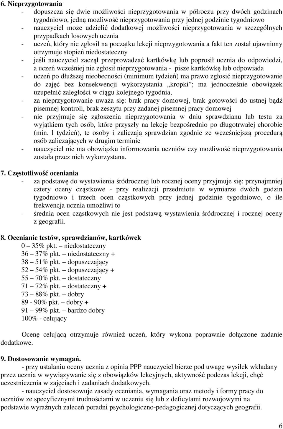 niedostateczny - jeśli nauczyciel zaczął przeprowadzać kartkówkę lub poprosił ucznia do odpowiedzi, a uczeń wcześniej nie zgłosił nieprzygotowania - pisze kartkówkę lub odpowiada - uczeń po dłuższej