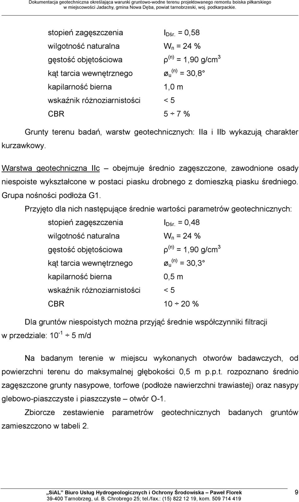 badań, warstw geotechnicznych: IIa i I wykazują charakter kurzawkowy.