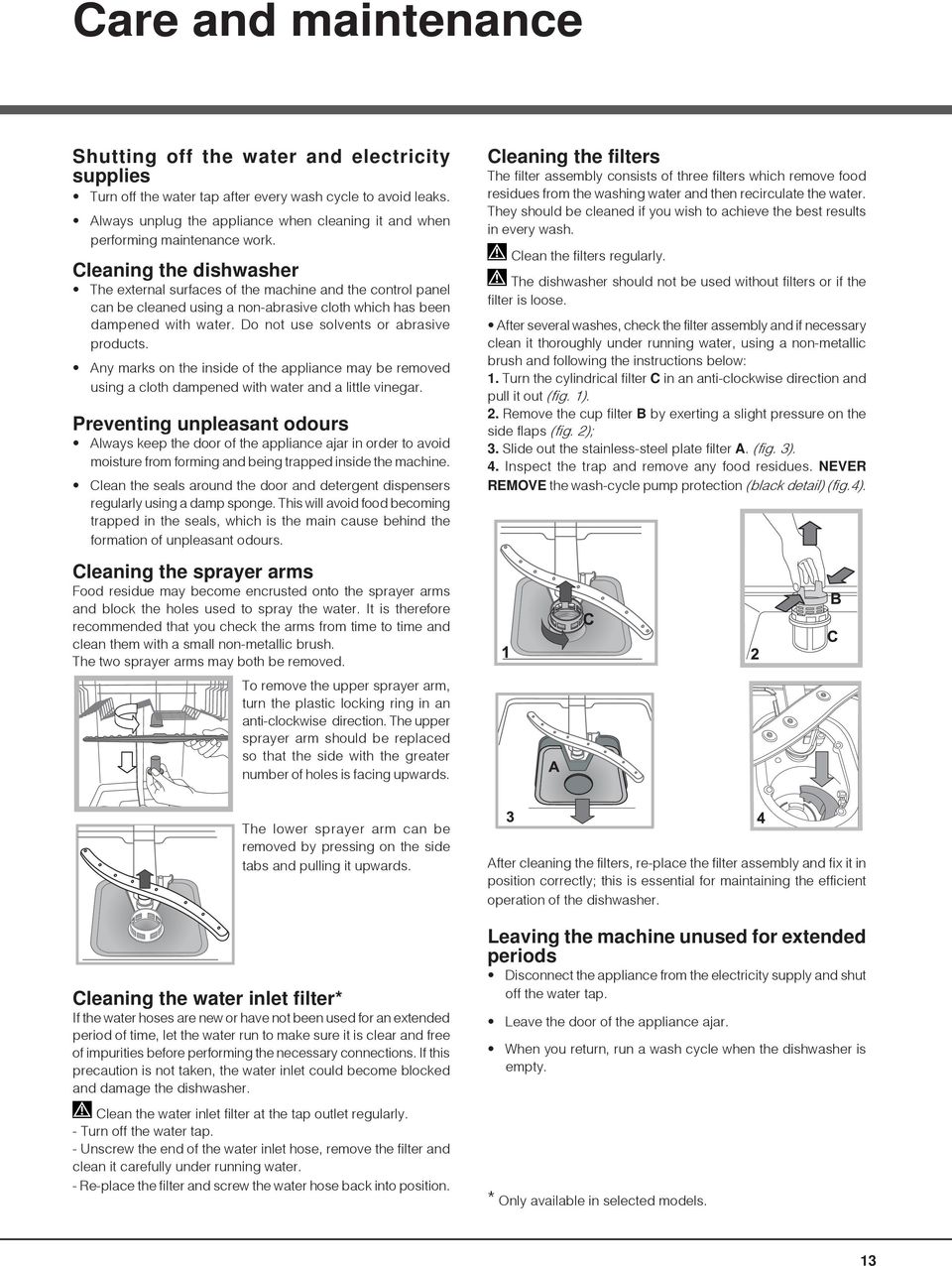 Cleaning the dishwasher The external surfaces of the machine and the control panel can be cleaned using a non-abrasive cloth which has been dampened with water.