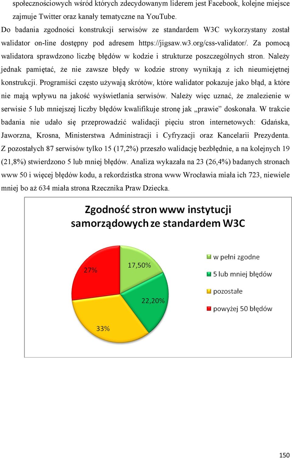 Za pomocą walidatora sprawdzono liczbę błędów w kodzie i strukturze poszczególnych stron. Należy jednak pamiętać, że nie zawsze błędy w kodzie strony wynikają z ich nieumiejętnej konstrukcji.