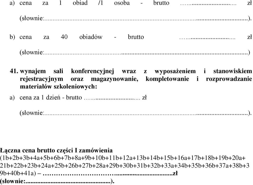 brutto części I zamówienia